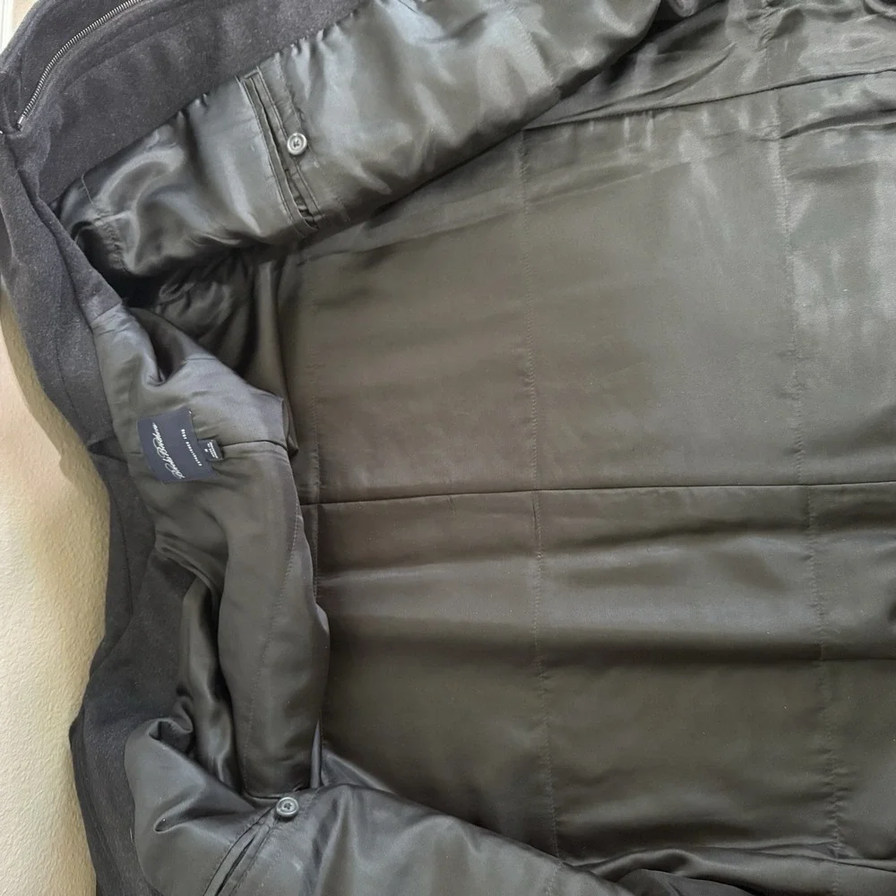 BROOKS BROTHERS‎ Cashmere Blend Coat Medium Wool Black Full Zip Buttons 4 Pocket